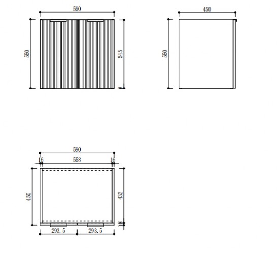 3D-2W 600x450x550mm White Wall Hung Plywood Vanity with Ceramic Basin